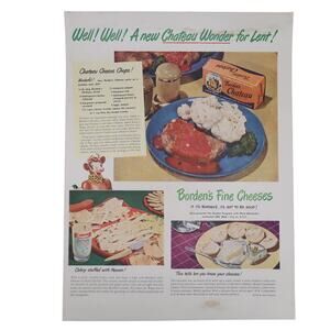 Bordens Fine Cheese Magazine Advertisement 1940s Vintage Original Recipe Dairy